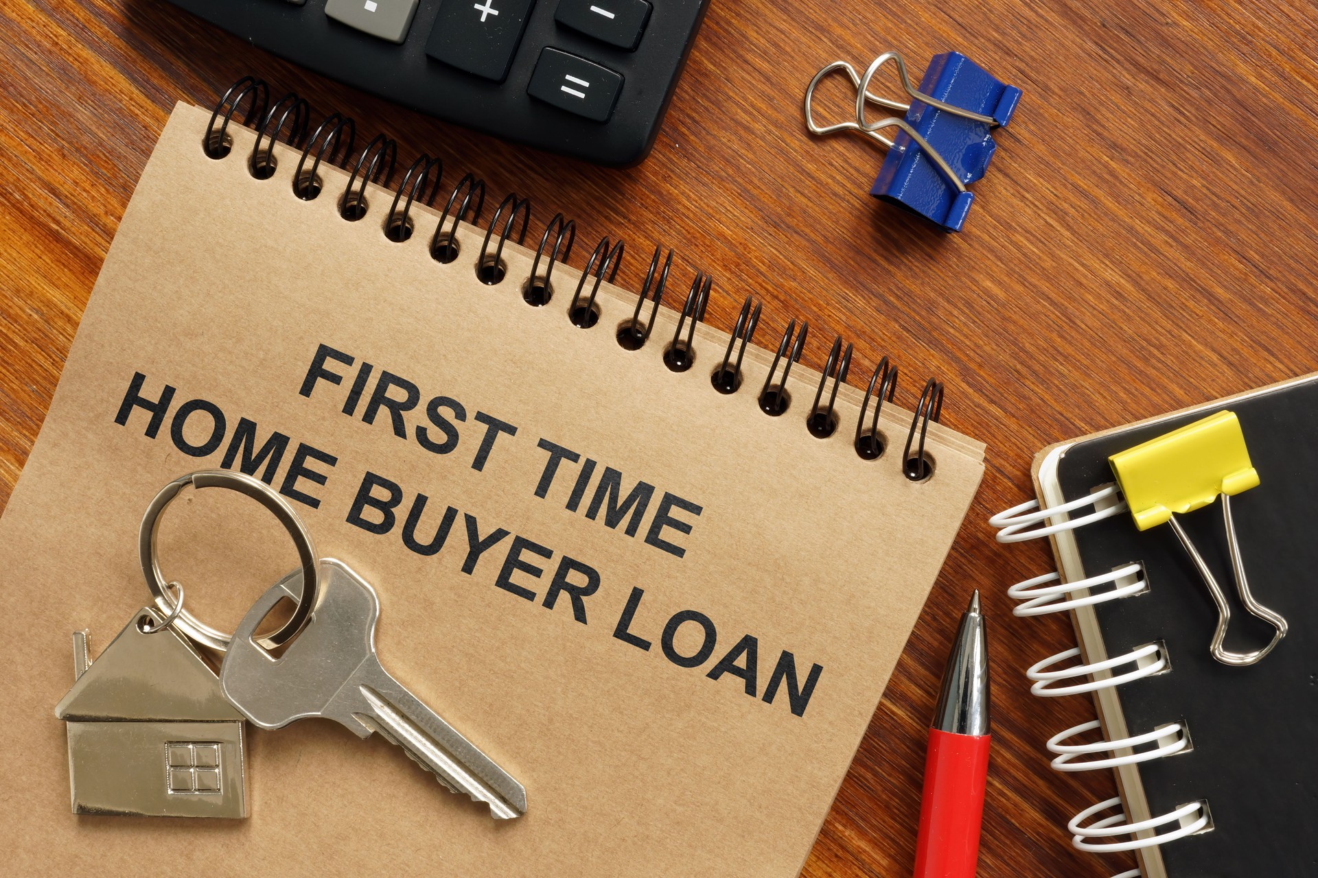 Text sign showing hand written words first time home buyer loan